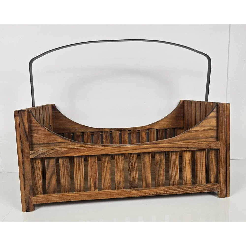 House of Lloyd 1999 Wooden Magazine Rack Basket Rustic Wood Tote Storage Caddy